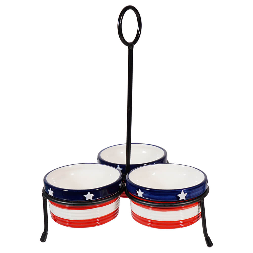 Americana Bowls With Stand Set/4