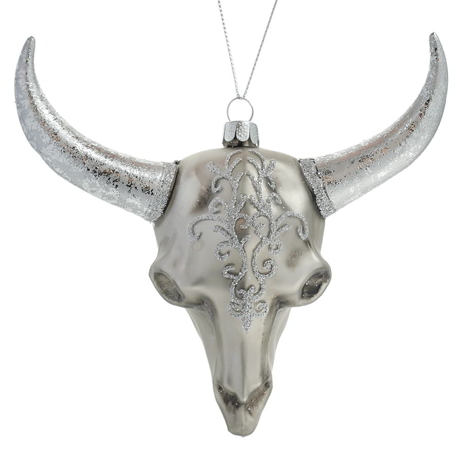 Silver Steer Skull Ornament