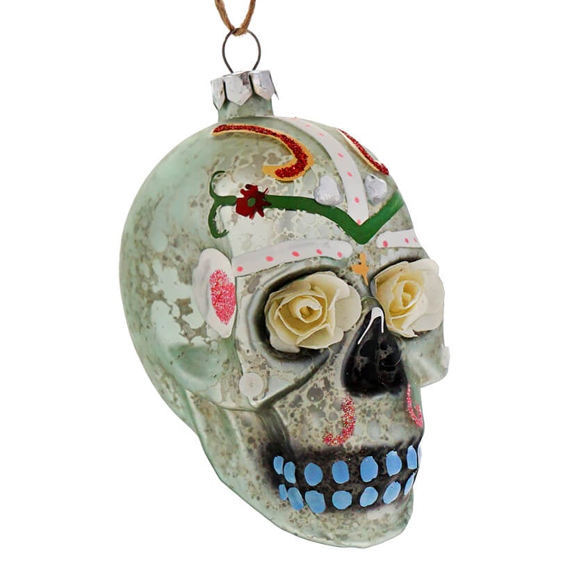 Turquoise Day of Dead Skull Ornament