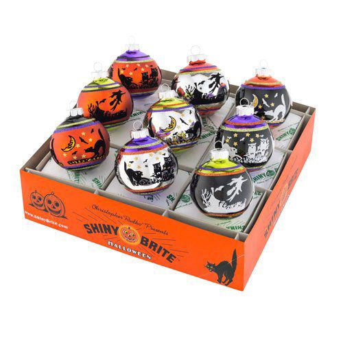 Shiny Brite Flocked Halloween Ball Ornaments Box/9