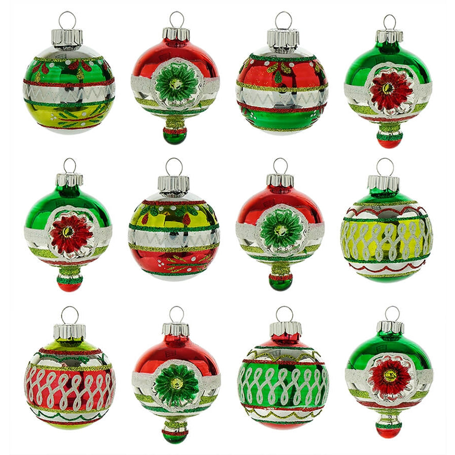 Holiday Splendor Vintage Red & Green Ornaments Set/12