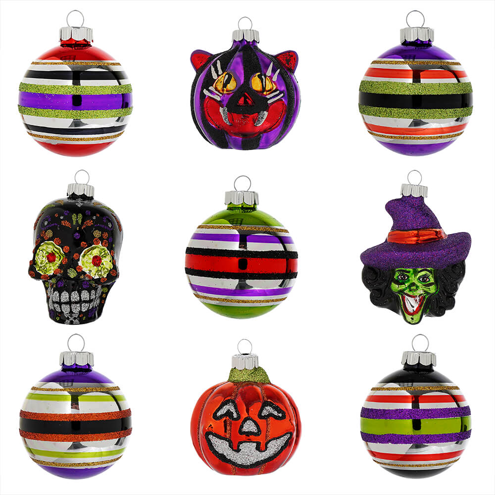Halloween Decorated Round & Figure Ornaments Set/9
