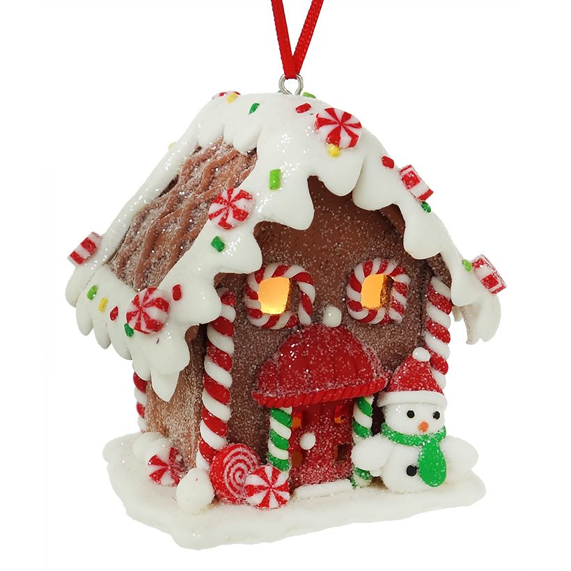 Lighted Gingerbread Snowman House Ornament