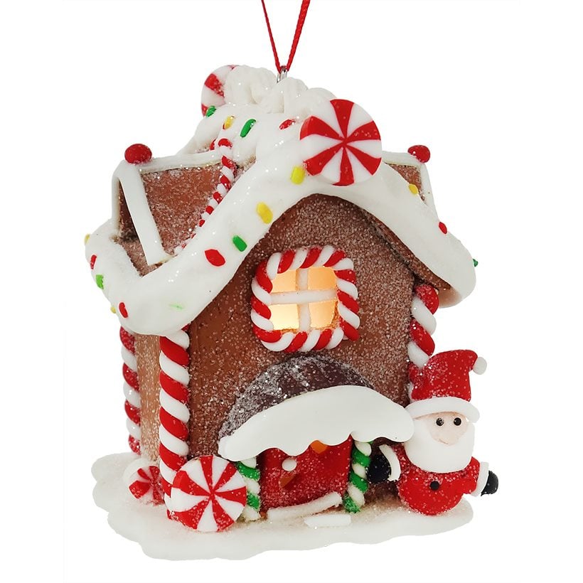 Lighted Gingerbread Santa House Ornament