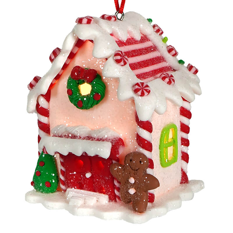 Lighted Striped Gingerbread House Ornament