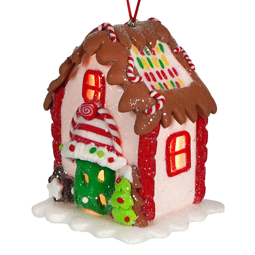 Lighted White Gingerbread House Ornament