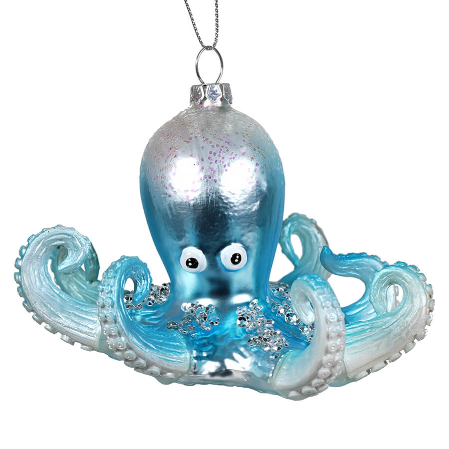Blue Glittered Octopus Ornament