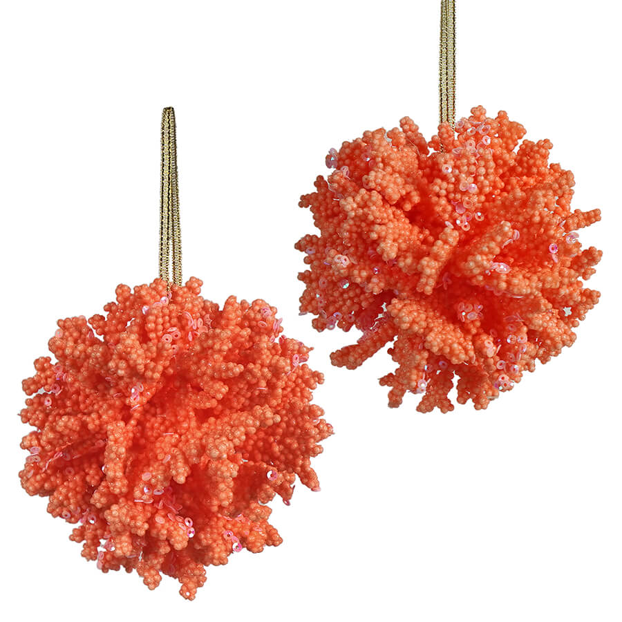 Orange Coral Ball Ornaments Set/2