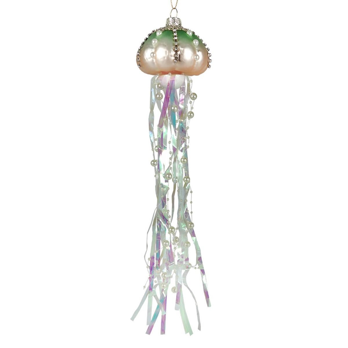 Jeweled Pink Jellyfish with Long Tentacles Ornament