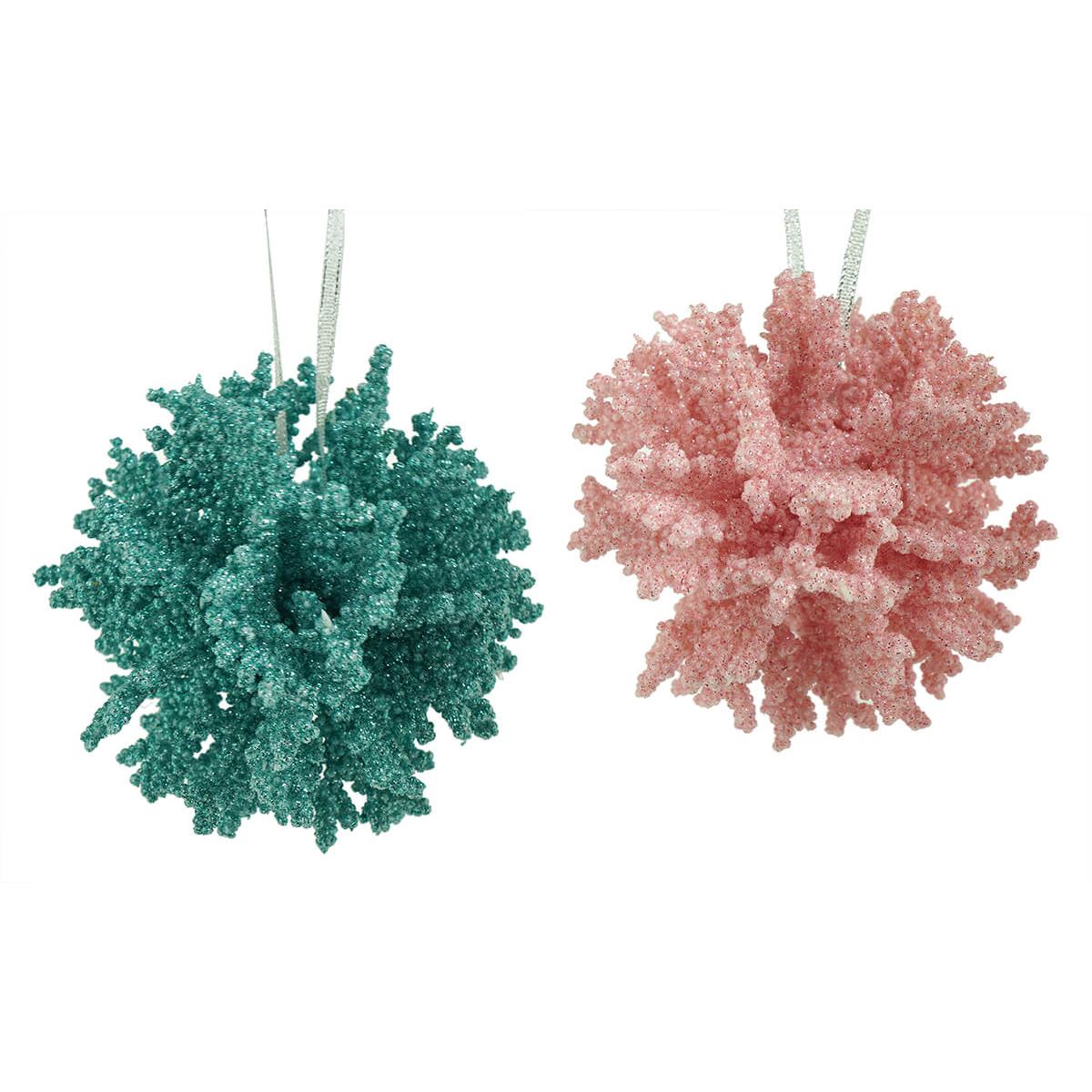 Turquoise & Pink Coral Ball Ornaments Set/2