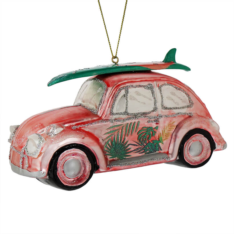 Coral Pink VW with Surfboard Ornament