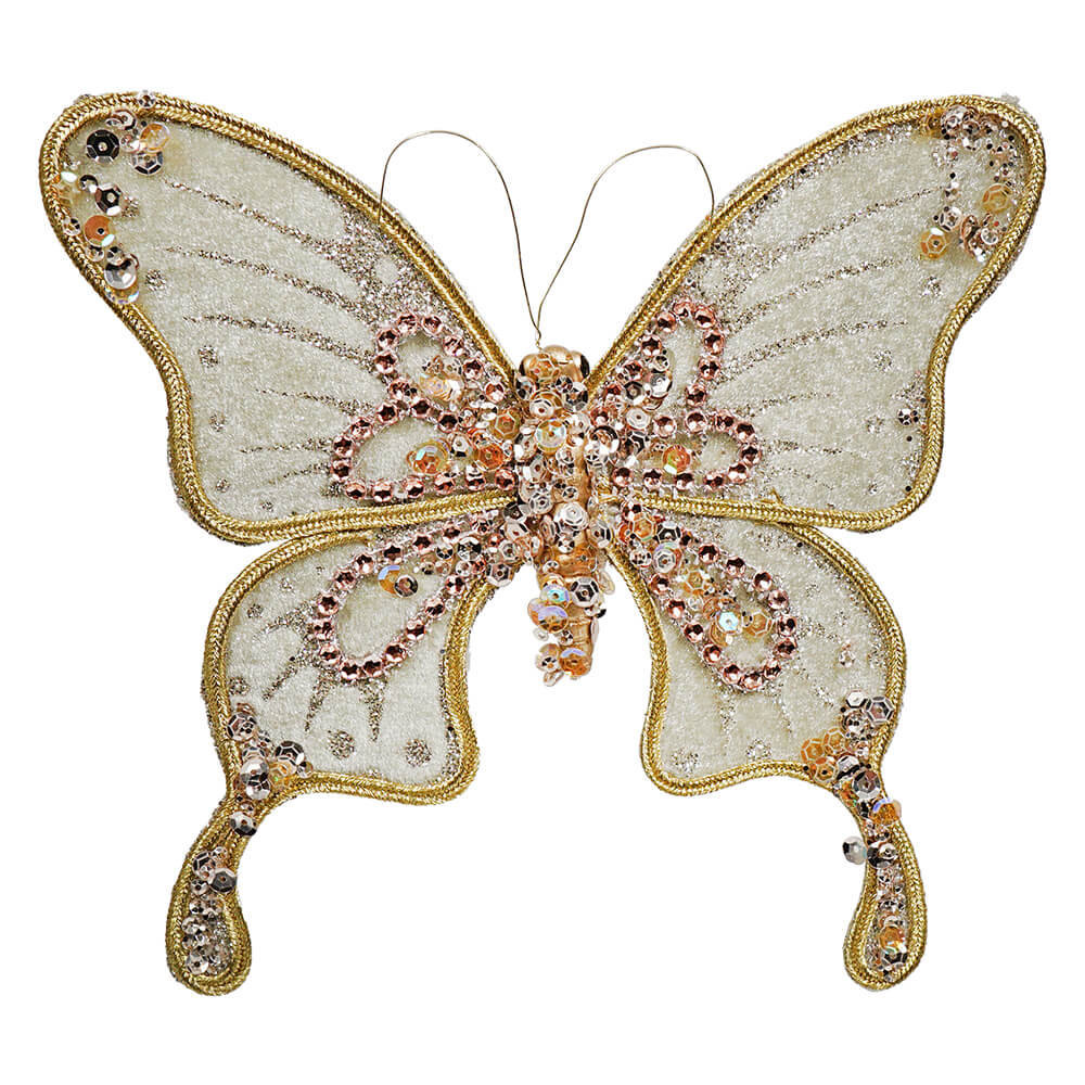 Green Glittered & Jeweled Butterfly Ornament