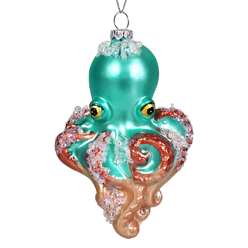 Teal & Coral Octopus Ornament