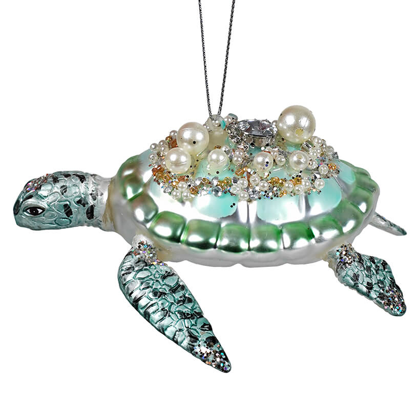 Glittered & Jeweled Blue Sea Turtle Ornament