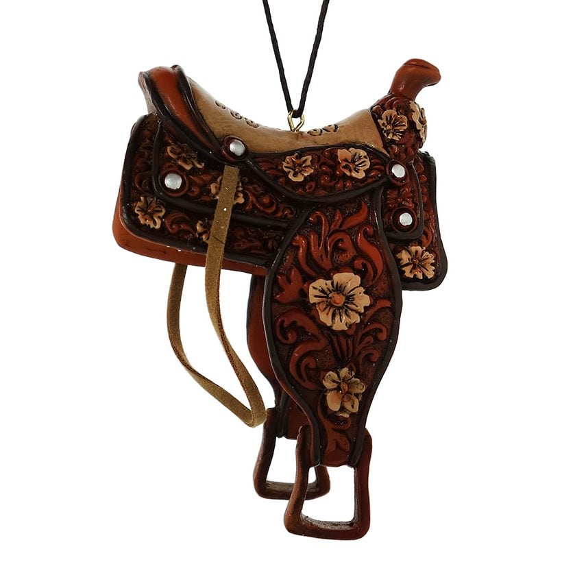 Western Saddle with Flowers Ornament