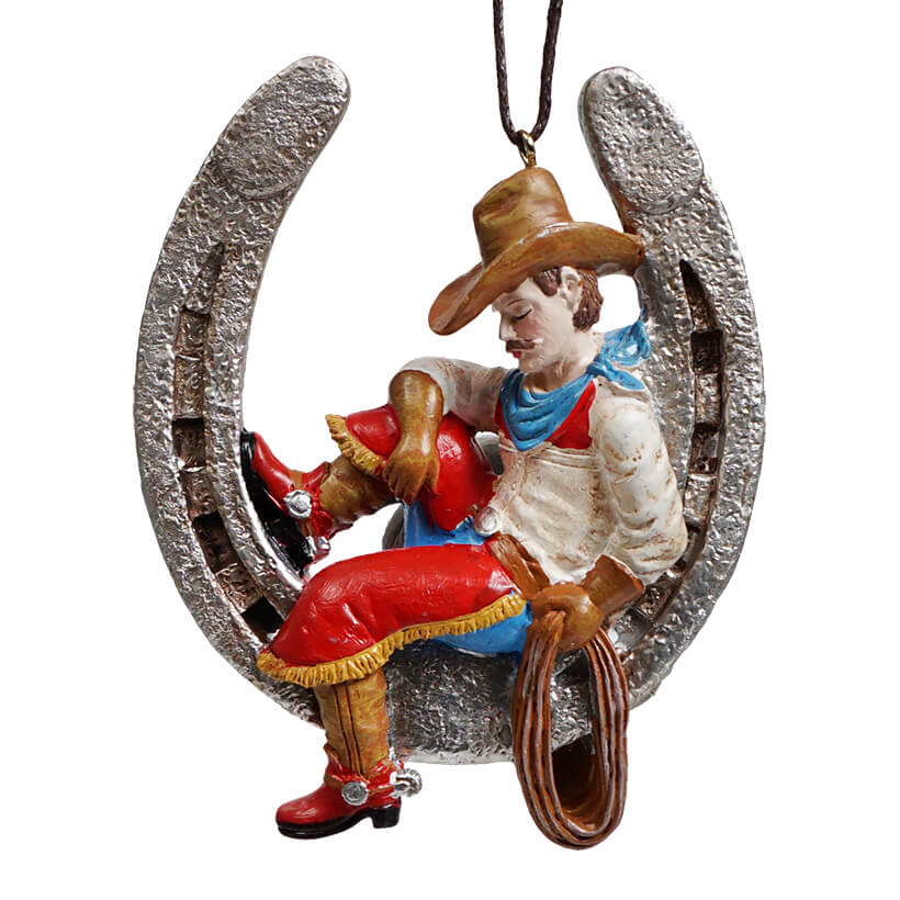 Western Horseshoe With Napping Cowboy Ornament