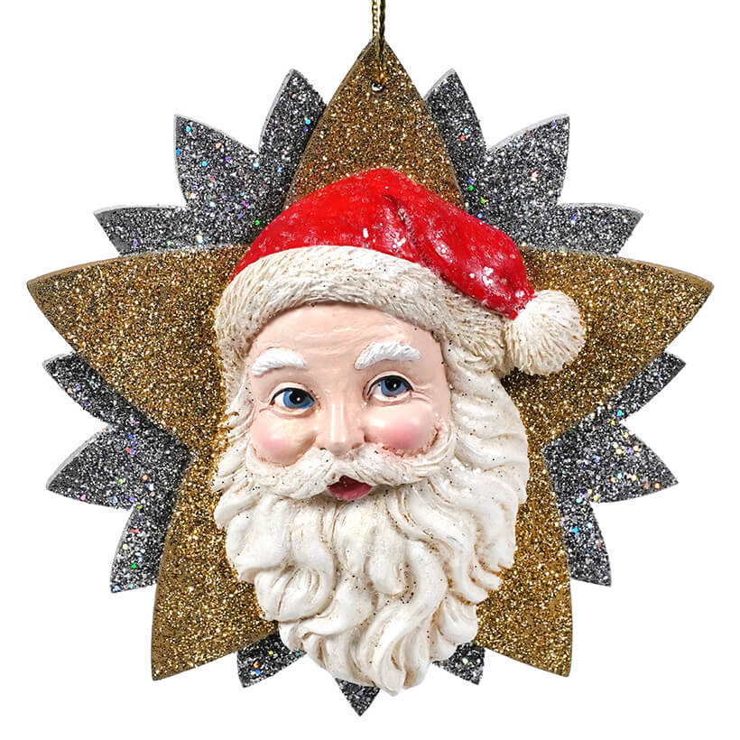 German Smiling Santa Head On Star Ornament
