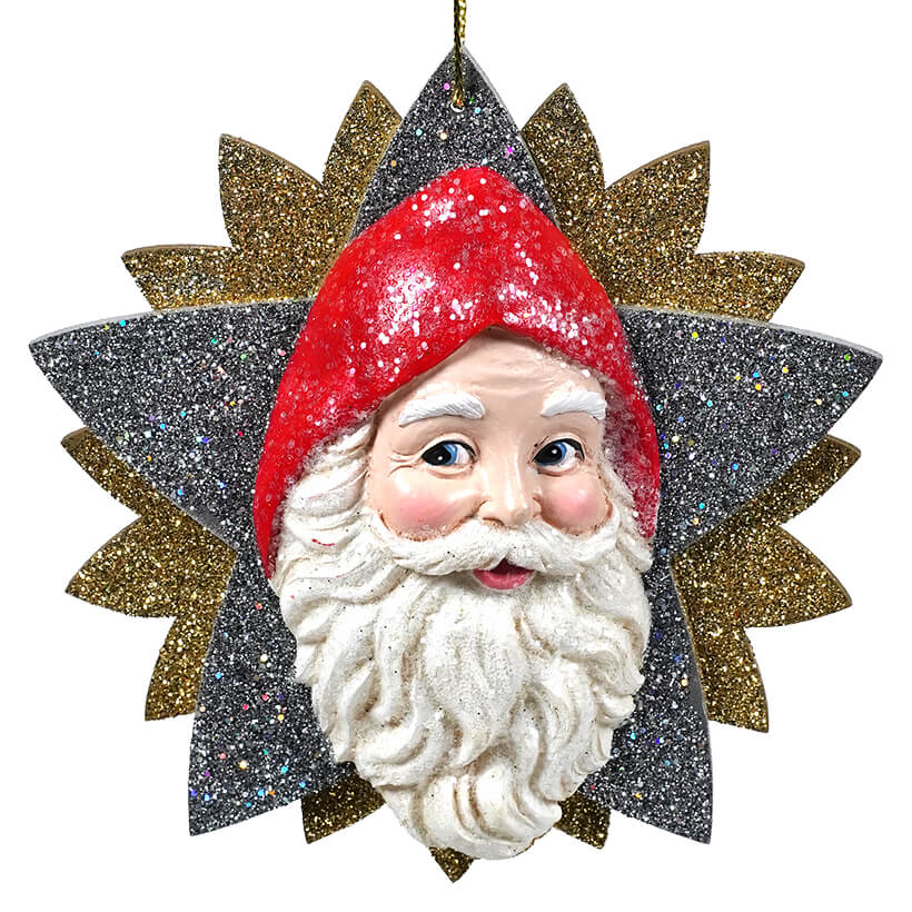German St. Nick Santa Head On Star Ornament