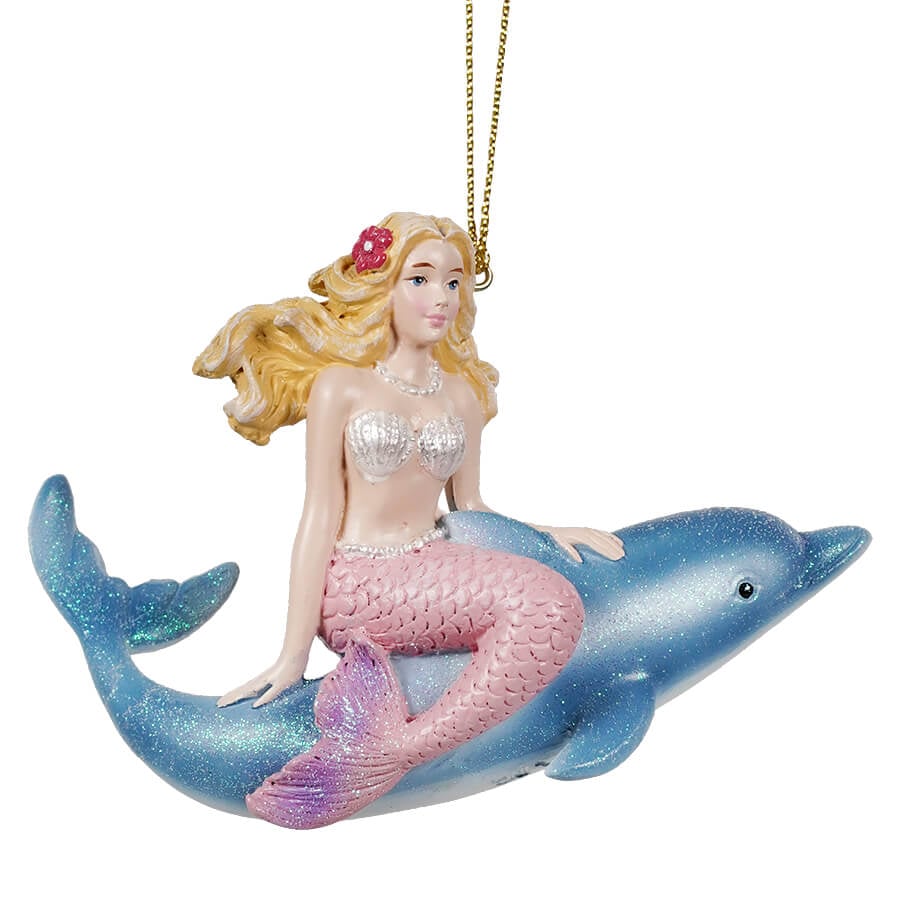 Under The Sea Mermaid Riding Dolphin Ornament