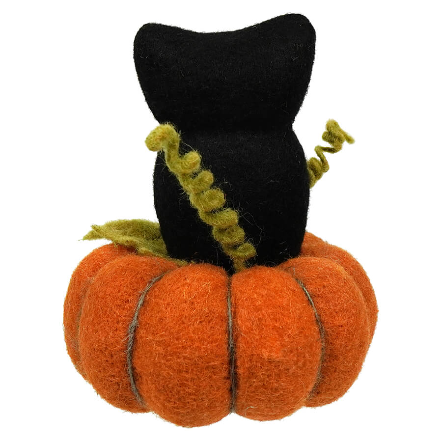 Wooly Cat On Pumpkin Figure