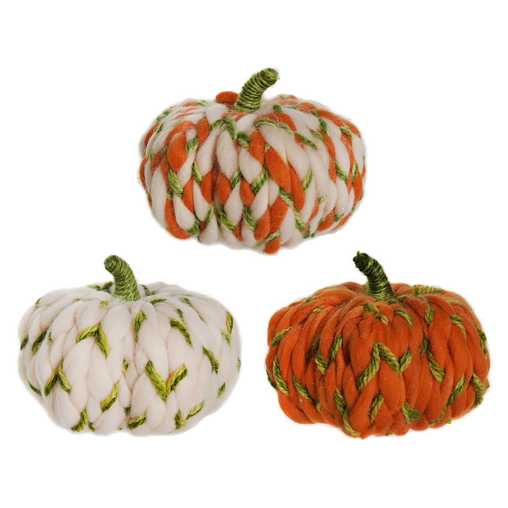 Orange, White & Green Wooly Pumpkins Set/3