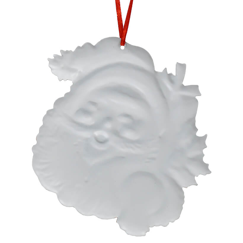 Metal Santa Head With Holly Ornament