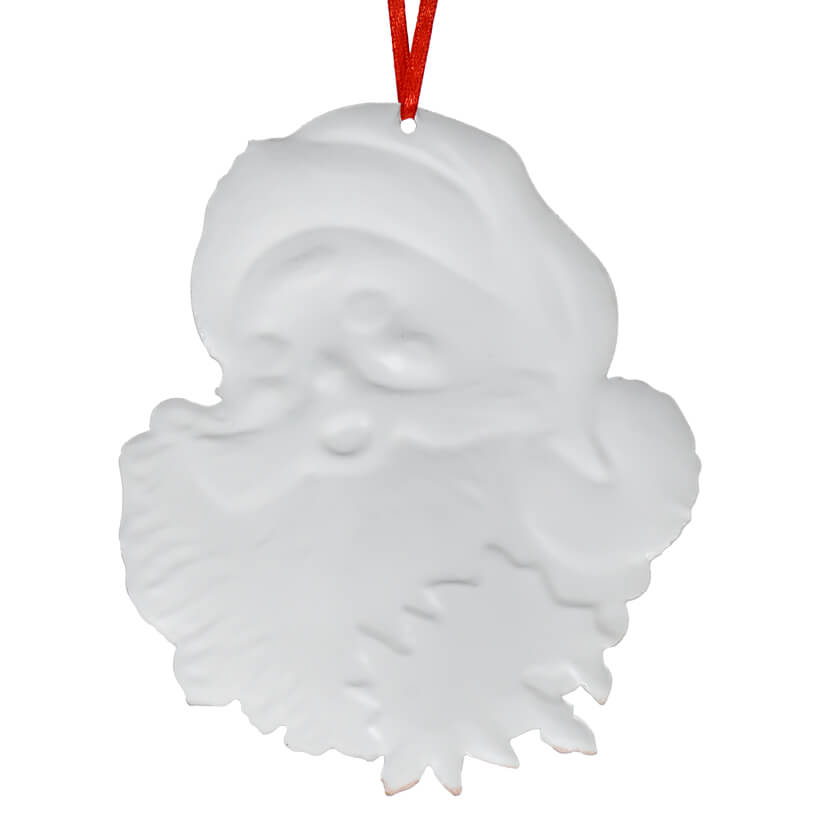 Metal Santa Head With Poinsettias Ornament