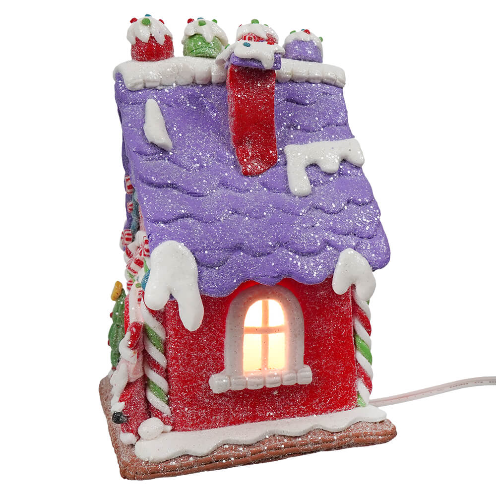 Purple & Red Lighted Gingerbread House With Santa