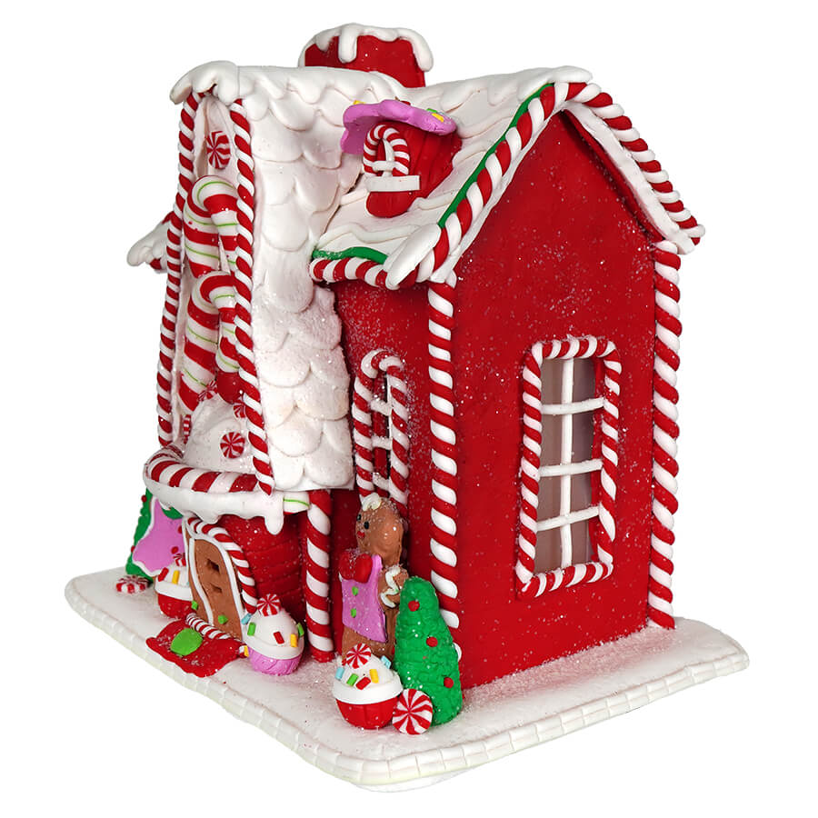 Lighted Red Gingerbread Candy House