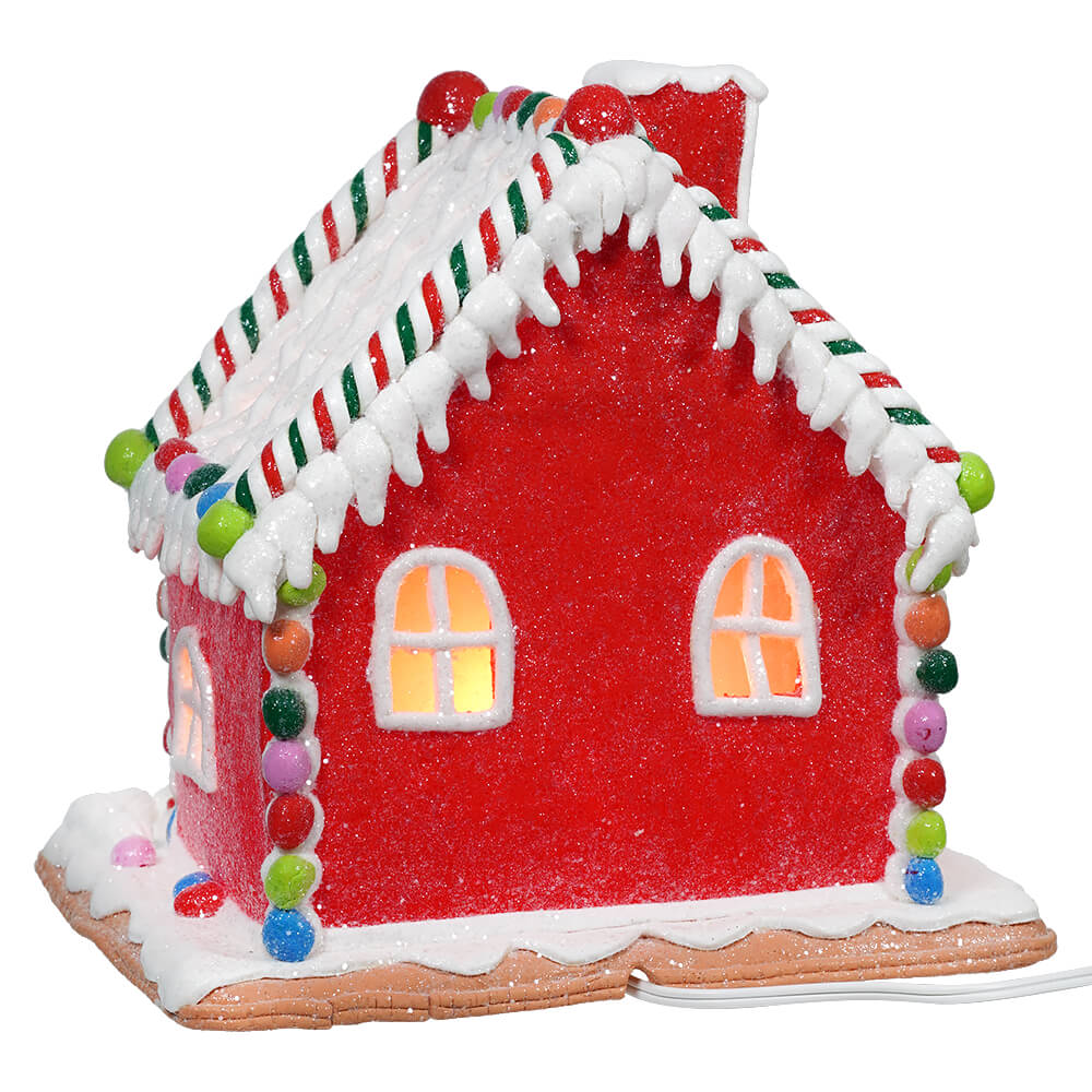 Lighted Red Gingerbread House