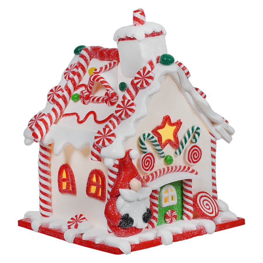 LED Gingerbread House With Santa Table Piece
