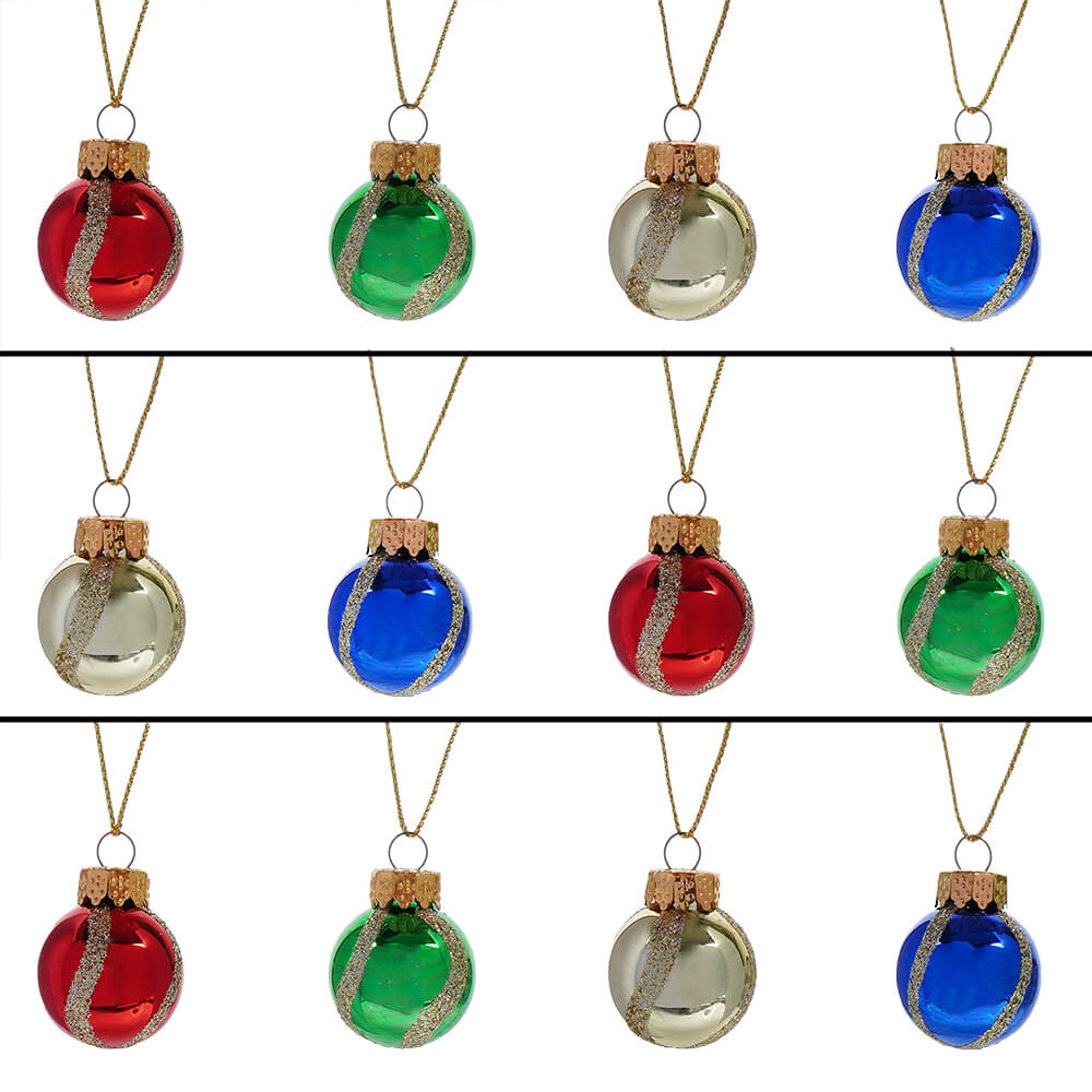 Banded Multi Color Ball Ornaments Set/12