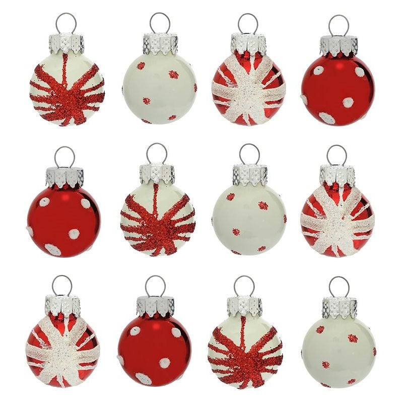 Mini Red & White Ball Ornaments Box/12