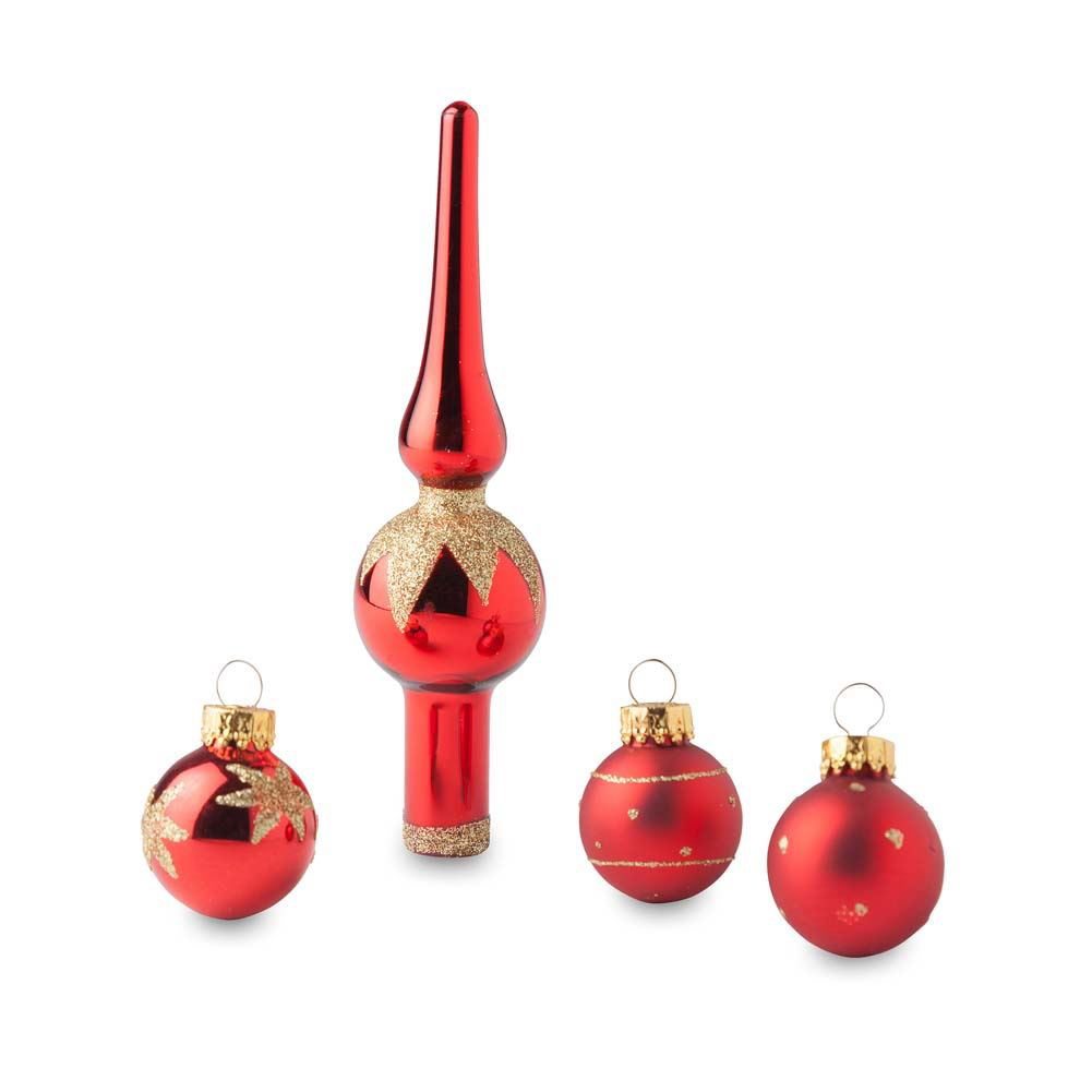 Mini Red Finial and Ball Ornament Set/15