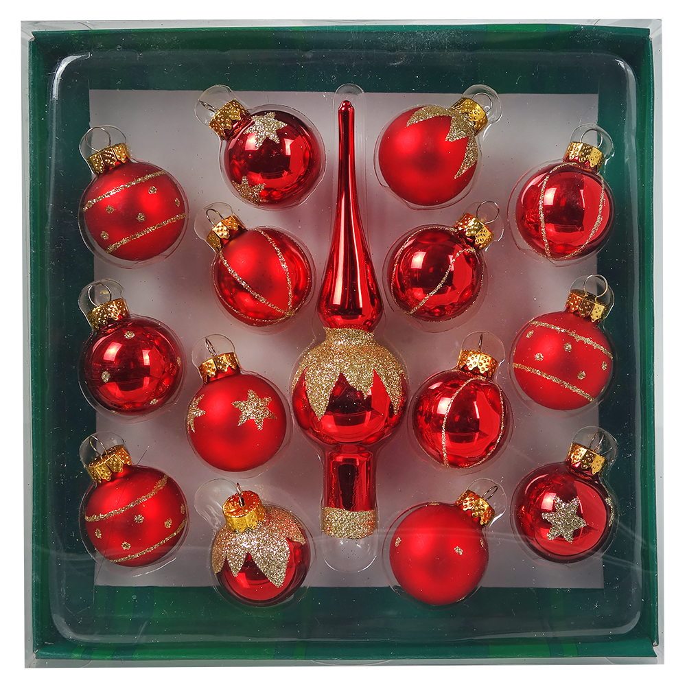 Mini Red Finial and Ball Ornament Set/15