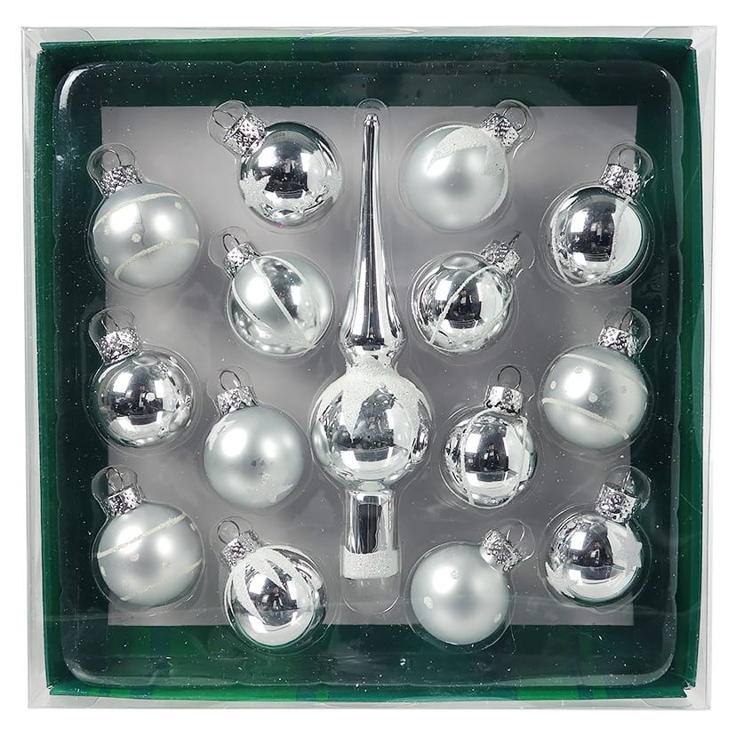 Mini Silver Finial and Ball Ornament Set/15