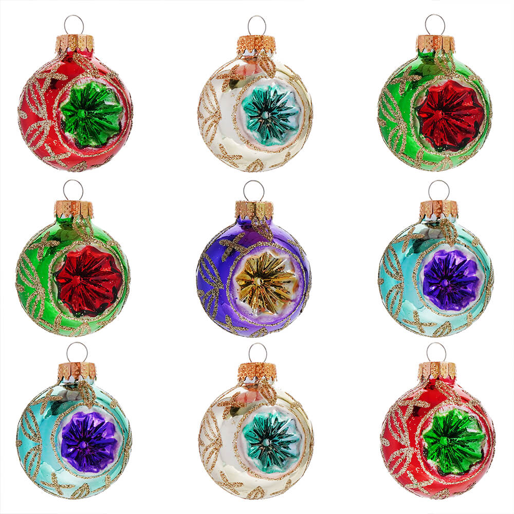 Mini Multi Color Reflector Ornaments Set/9