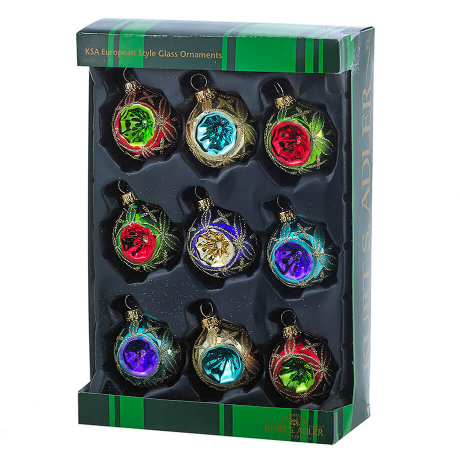 Mini Multi Color Reflector Ornaments Set/9