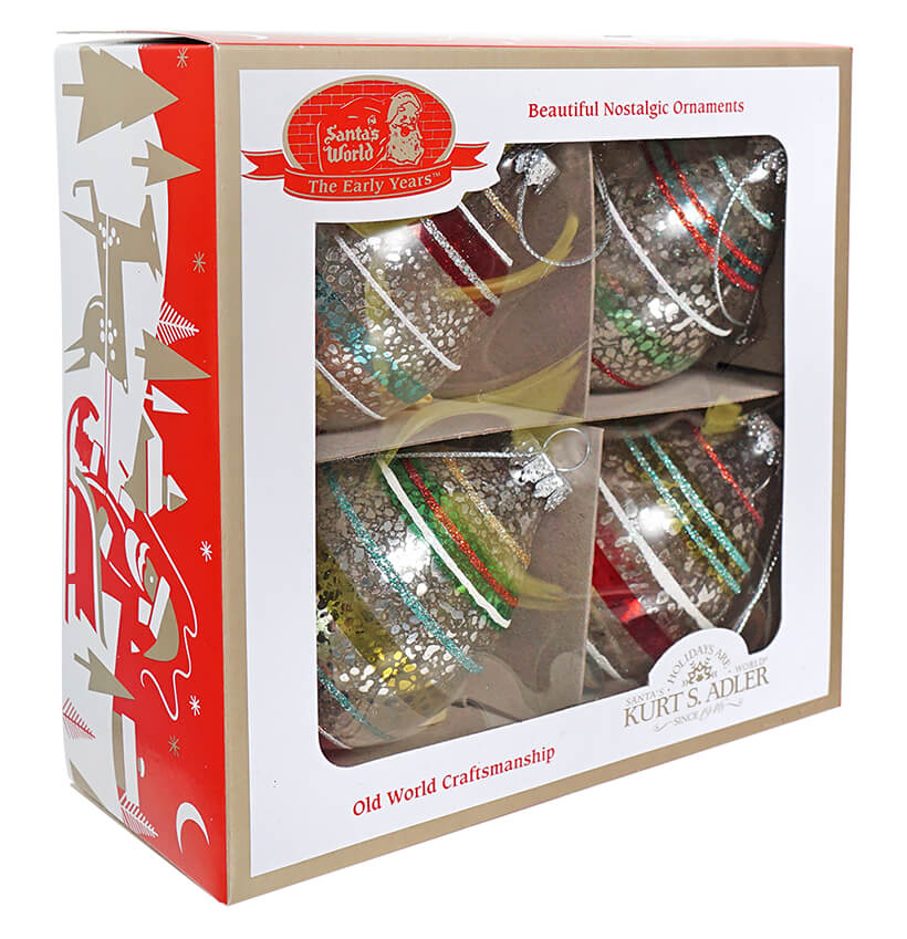 Early Years Glass Reflector Drop Boxed Ornaments Set/4