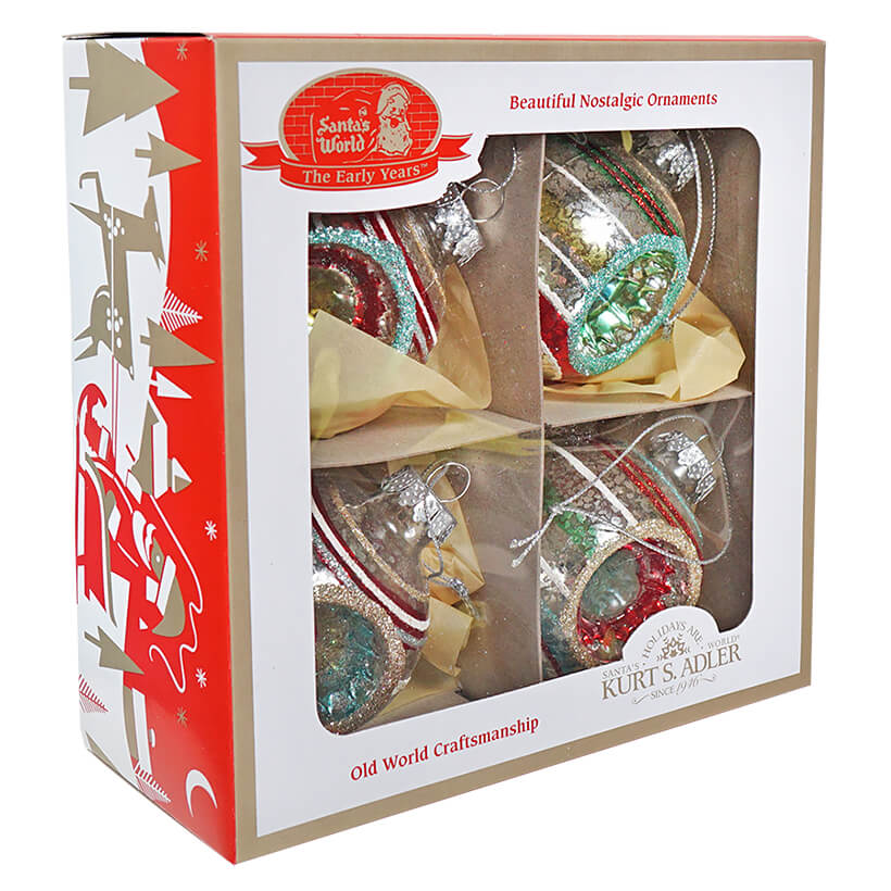 Early Years Glass Reflector Ball Boxed Ornaments Set/4