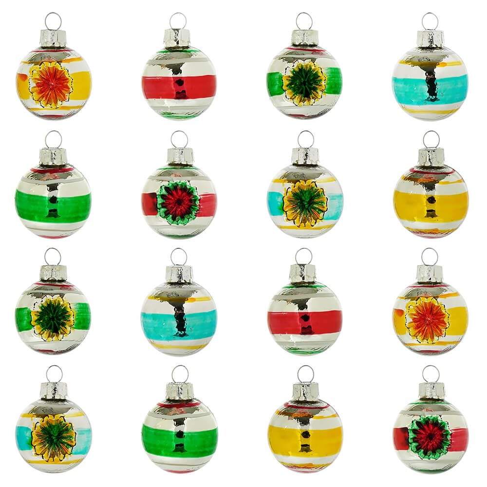Solid & Reflector Glass Ball Ornaments Set/16