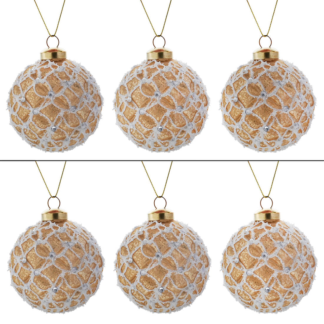 Gold Lattice Glass Ball Ornaments Boxed Set/6