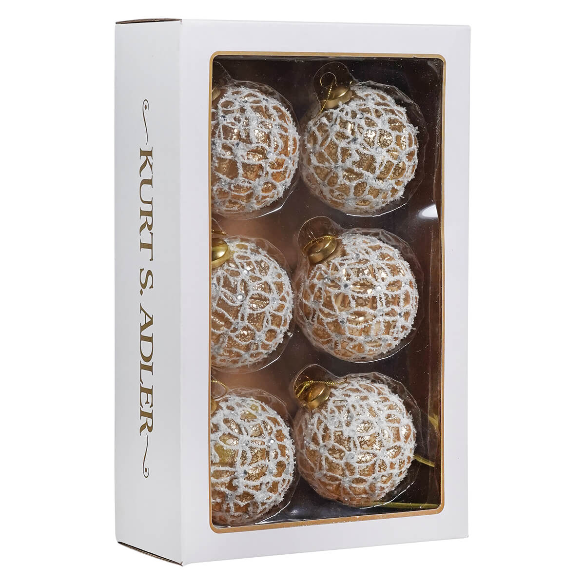 Gold Lattice Glass Ball Ornaments Boxed Set/6