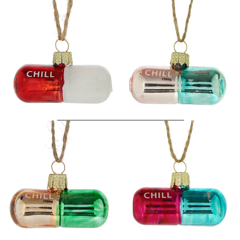 Chill Pill Ornaments Set/4