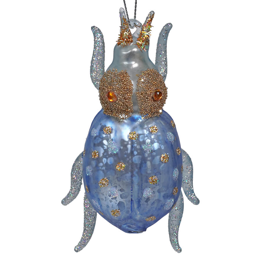 Pastel Blue & Gold Horned Beetle Ornament
