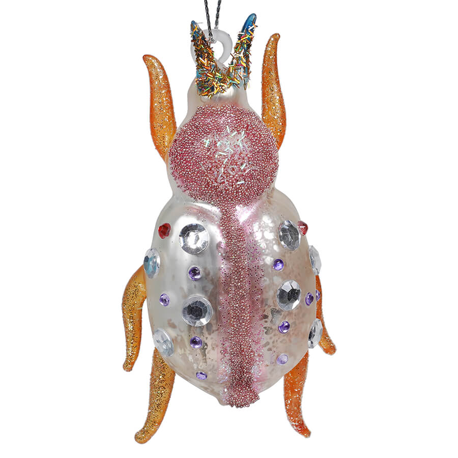 Pastel Silver, Pink & Orange Horned Beetle Ornament