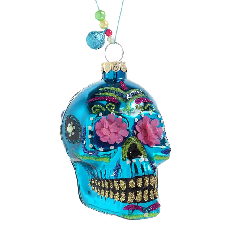 Blue Dia De Los Muertos Skull Ornament