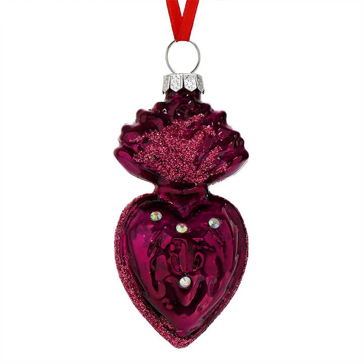 Fuchsia Jeweled Sacred Heart Ornament