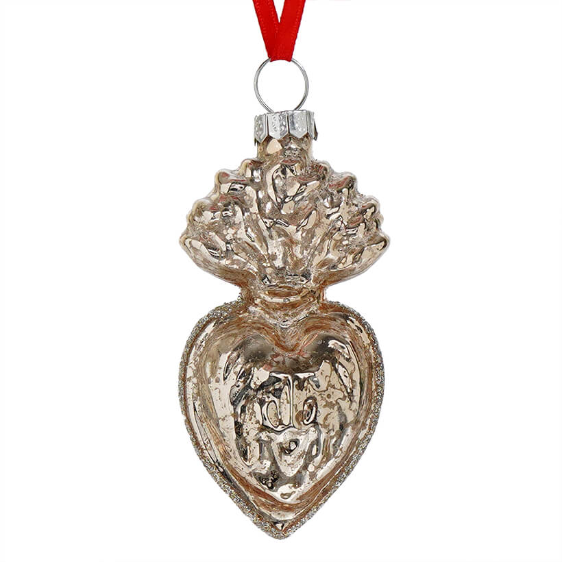 White Gold Jeweled Sacred Heart Ornament