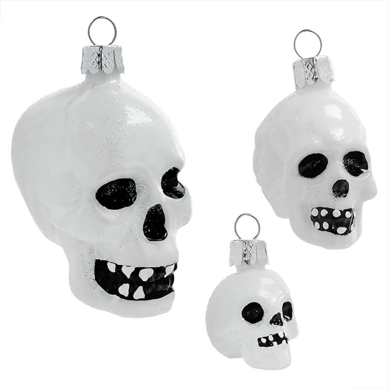 Ivory Glass Skull Ornaments Set/3